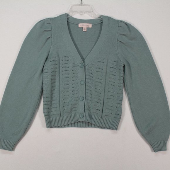 Philosophy Sweater Women's Small Blue/Green Long Sleeve Solid Cropped - Picture 1 of 10